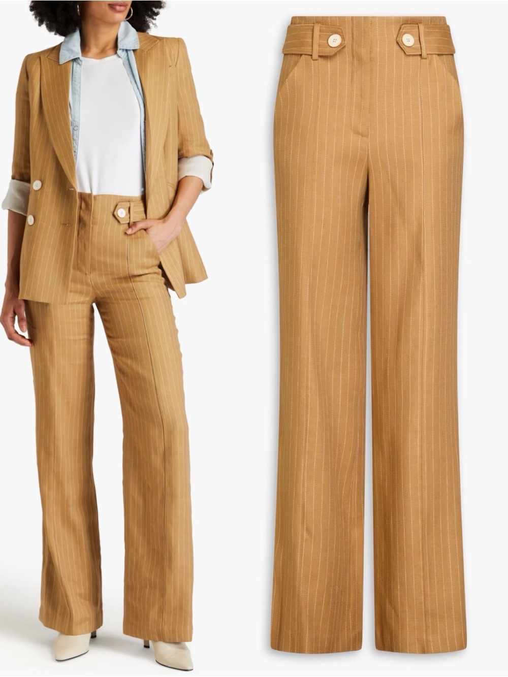 NWT Veronica Beard Sunny pinstriped linen blend twill wide leg pants